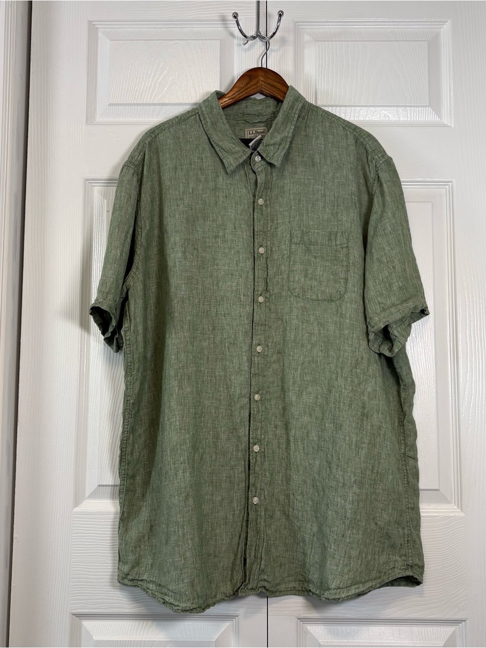 L.L.Bean 100% Linen Shirt XXL Tall Sage Green Coastal Resort Button Up
